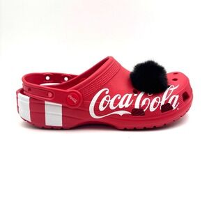 Limited Edition Coca Cola Crocs Red White‎ Stripes Pom Pom Size 8 10